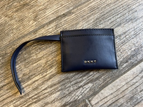 DKNY Bryant Leather Card Holder Purse Loop Extender Navy Blue