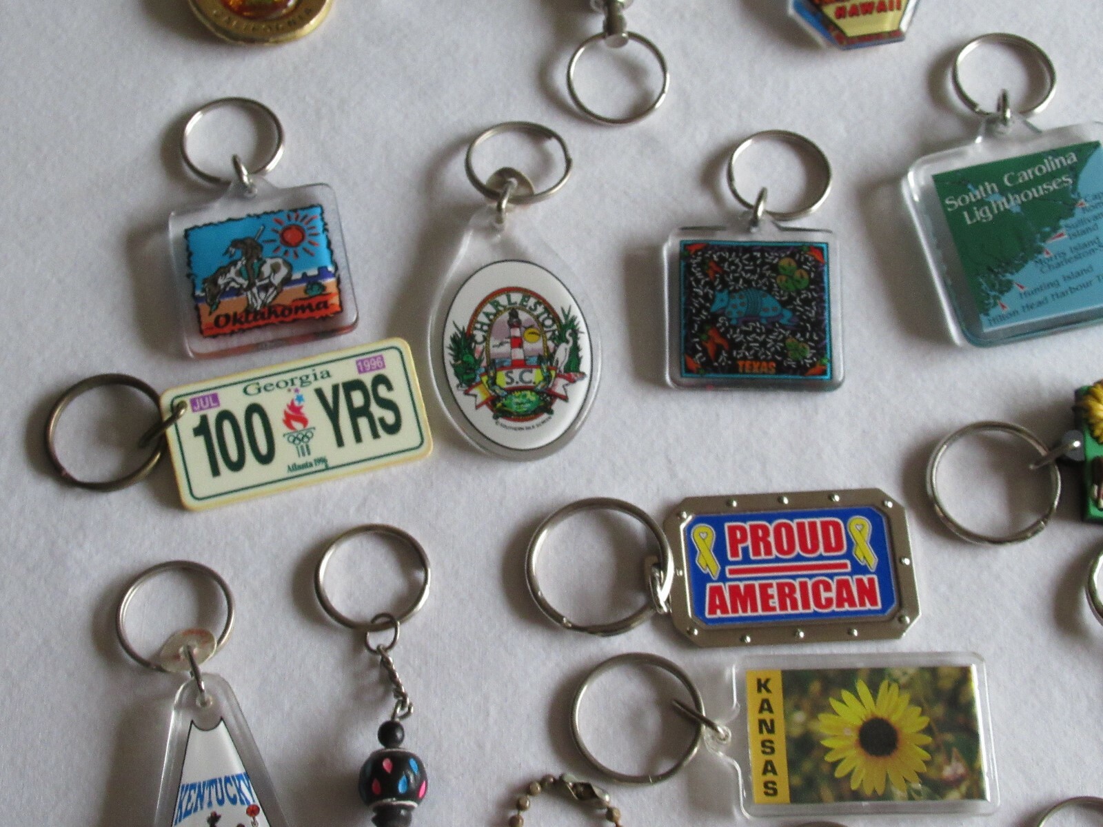 Vtg 30+ Keychain Lot Souvenir Key Ring Chain Casino Travel States Metal Acrylic