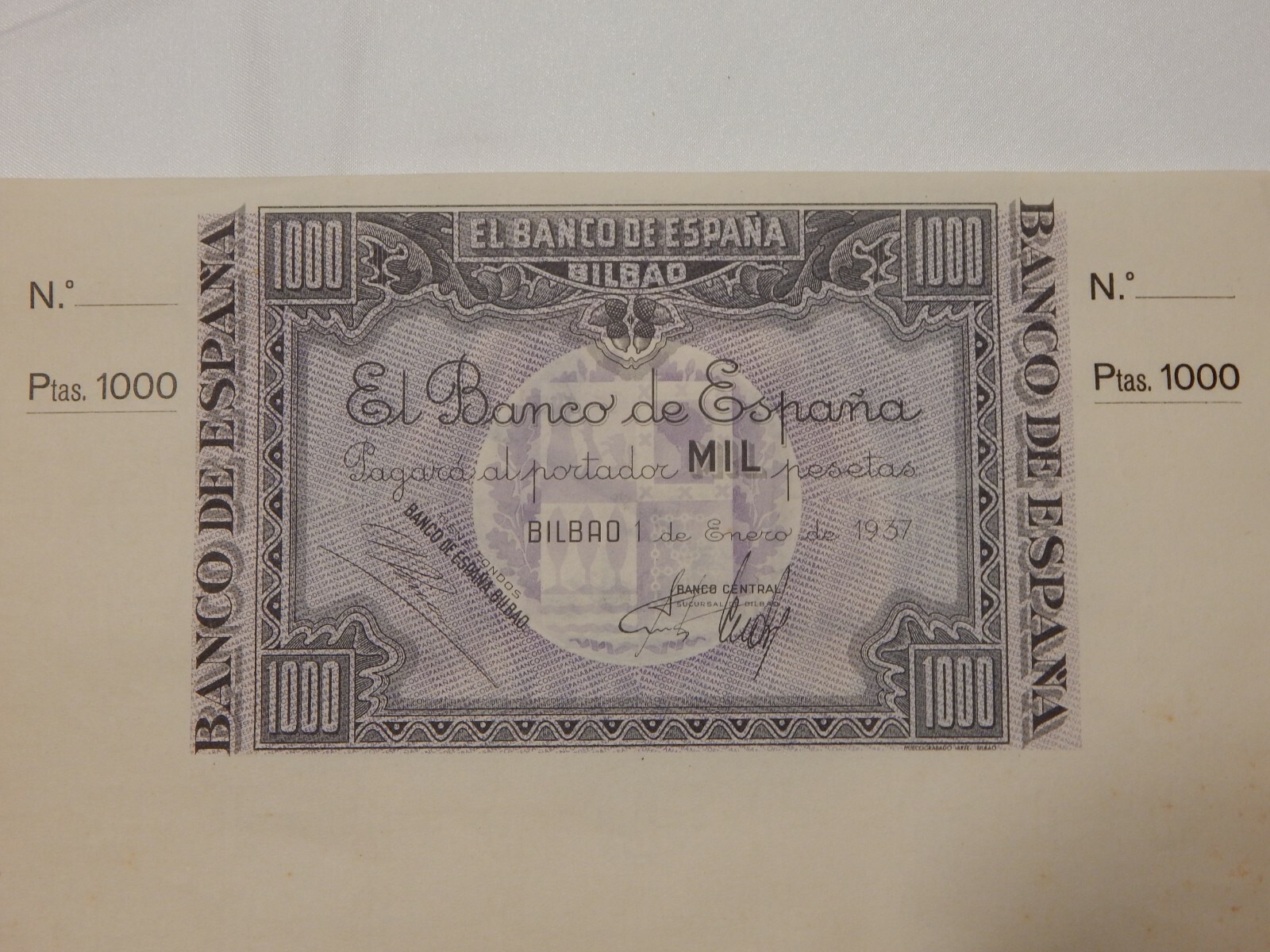 RARE - 1937 Spain Banco De Espana Bilbao 1000 Pesetas - HIGH GRADE UNC / CU