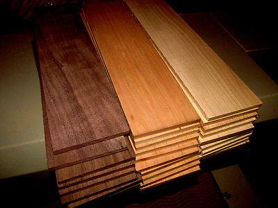 MULTIPAK (18) KILN DRIED SANDED THIN WALNUT, CHERRY, & MAPLE 12" X 3" X 1/8"