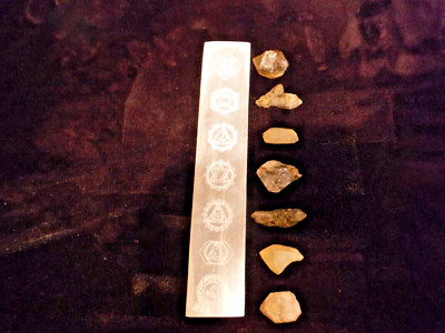 Selenite Chakra Health Revidalizing Charging Slab  W/Crystals (7)