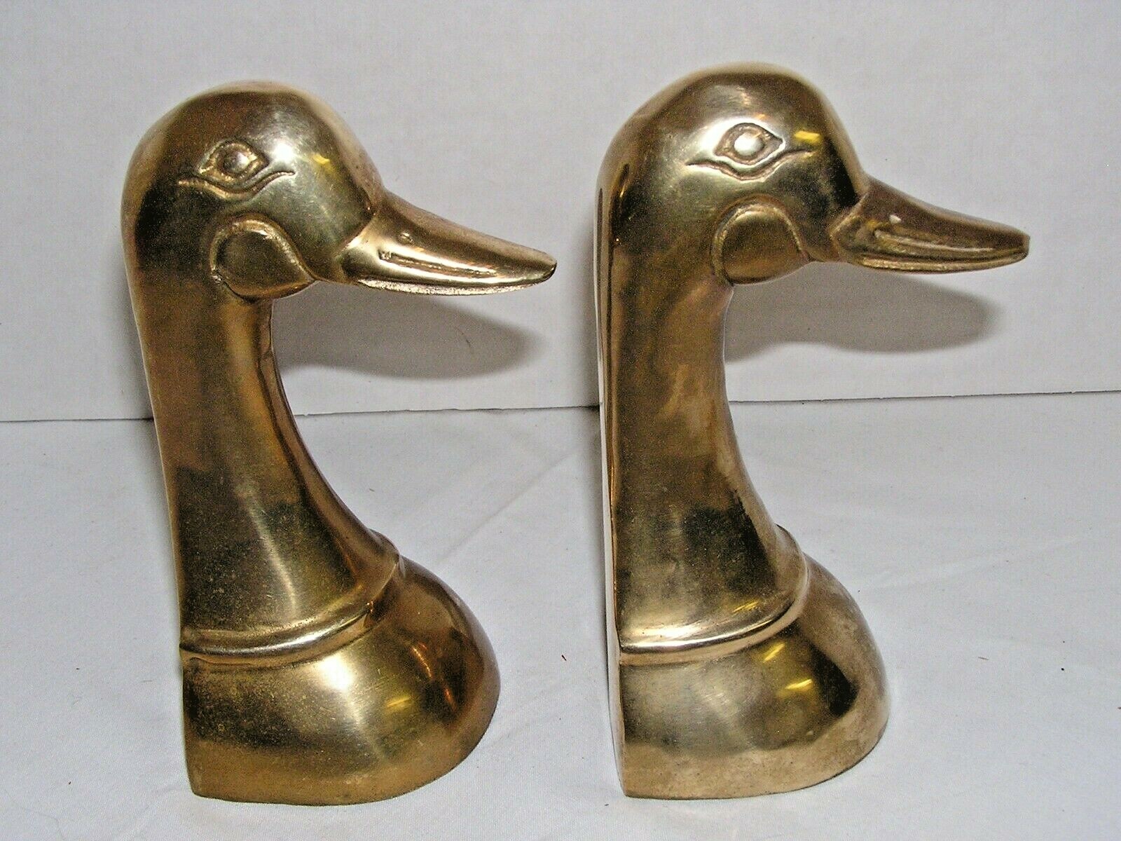 Vintage Solid Brass Mallard Duck Head Decoy Midcentury Bookends Set