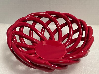 Braid Bread Basket - 7.75'' Red Ceramic Bread Basket Exec.