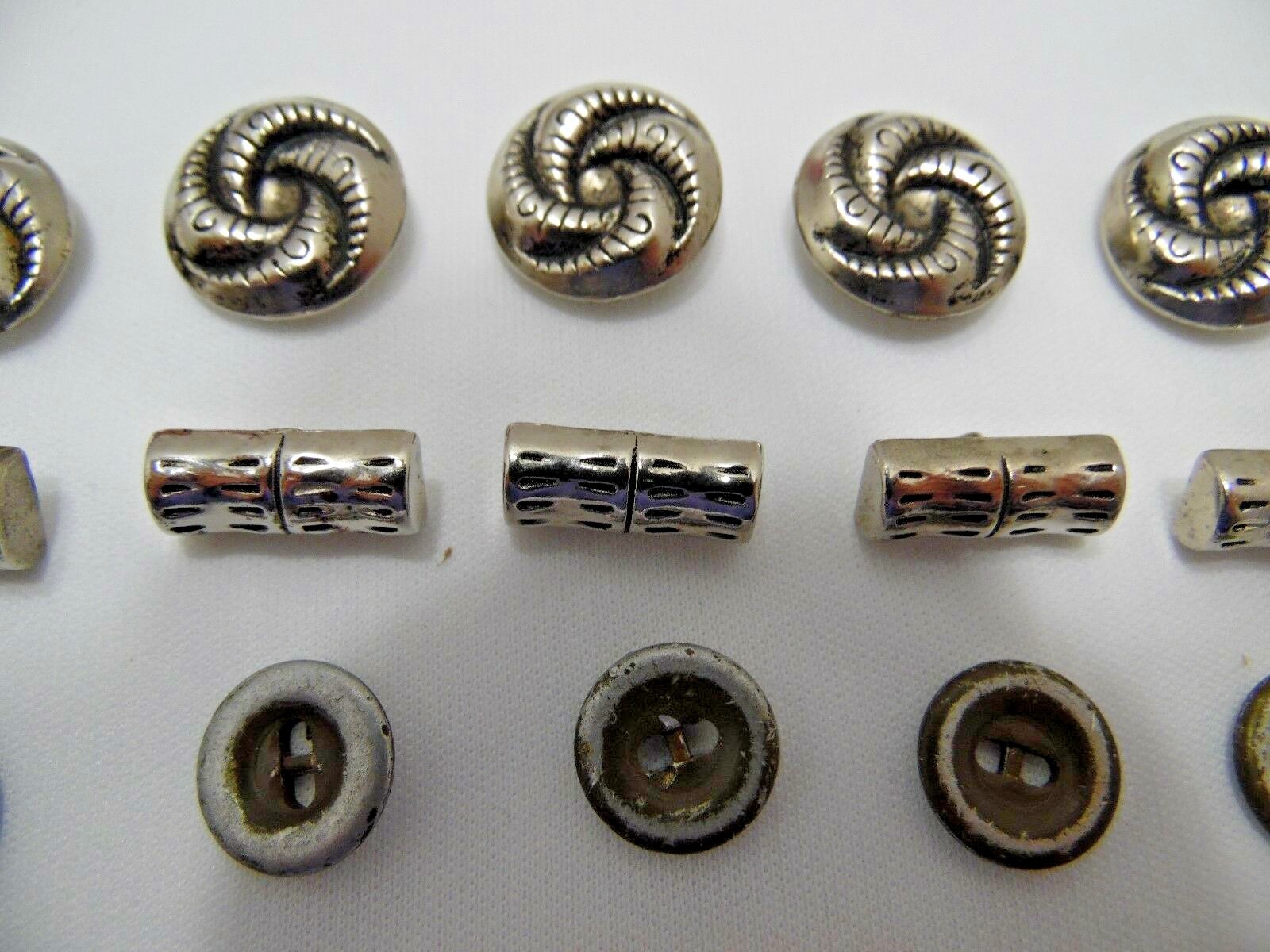 Vintage Metal Button Lot of 15 Swirl Bamboo Look Sew Thru Shank Back Silver Tone