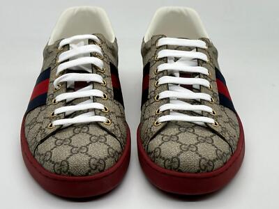 Pre-owned Gucci Ace Supreme Gg Ssima Logo Web Stripe Flat Sneakers Shoes $750 In Multicolor