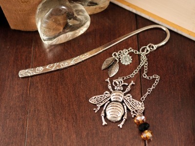 Floral Bookmark Tibetan Silver Large Bee Pendant, Sunflower, Leaves & Swarovski