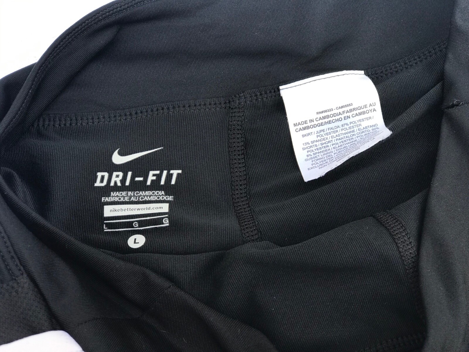 Girls Nike Dri Fit Jet black white striped Sport Run Tennis Skirt Skort L Large