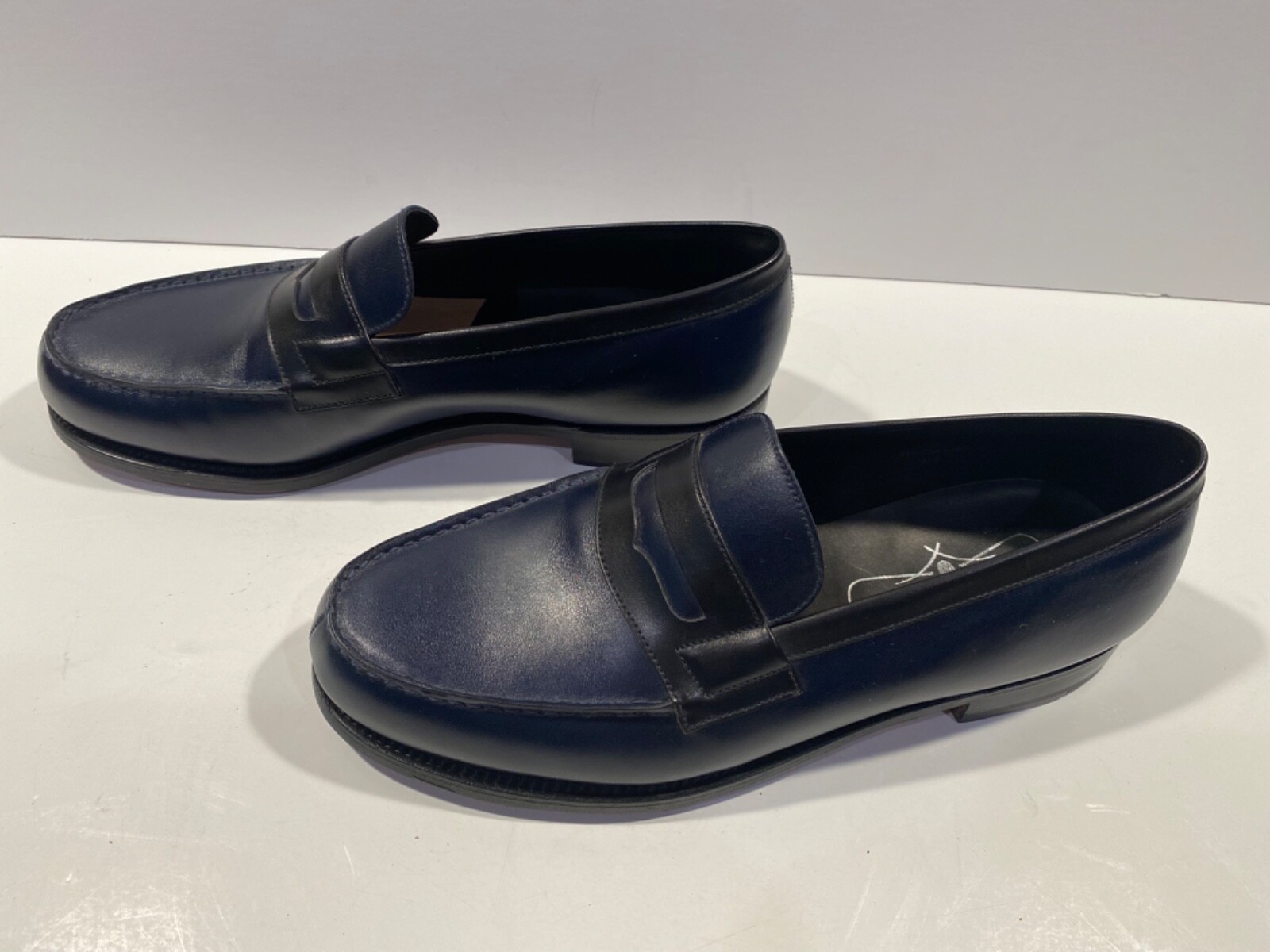 J.M. Weston Black & Blue Leather 180 Penny Loafer UK 7.5 US 8.5