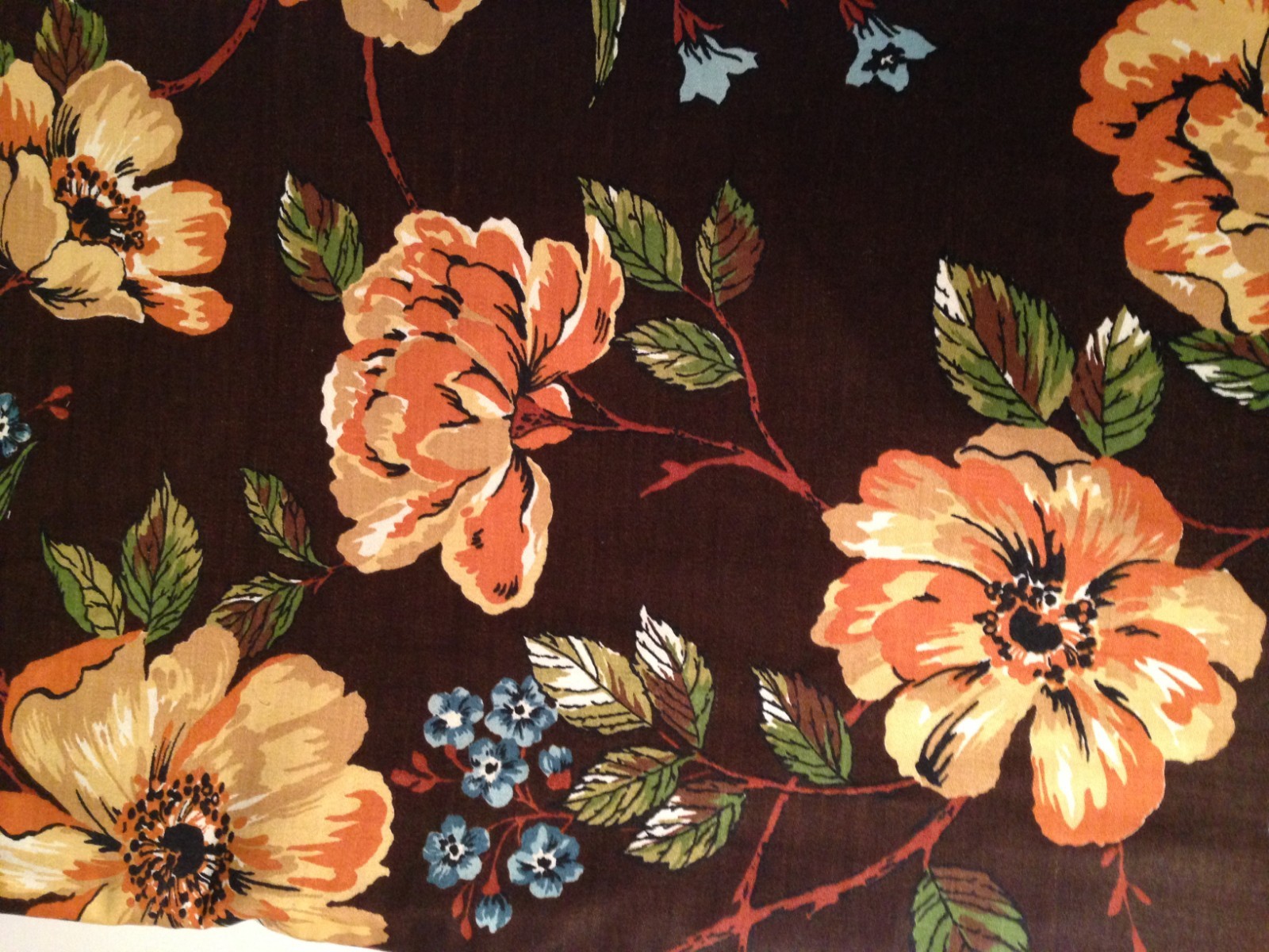 VINTAGE BROWN FLORAL FABRIC BRUSHED COTTON ATELIER ORIGINALS 1979 8 YDS