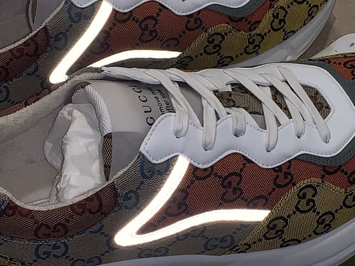 Pre-owned Gucci Rhyton Yellow Multicolored Fabric Canvas Men's Sneakers  Sz. 14