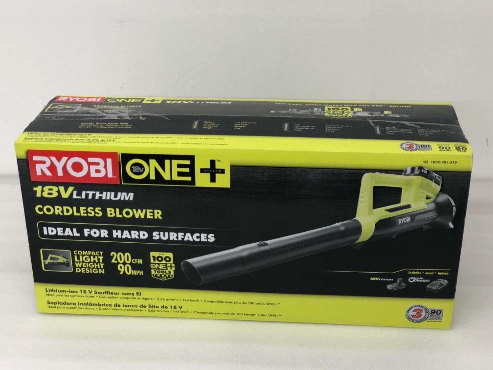 Ryobi Leaf Blower Cordless 90MPH 200CFM ONE+ Lithium-Ion 18V Battery/Charger