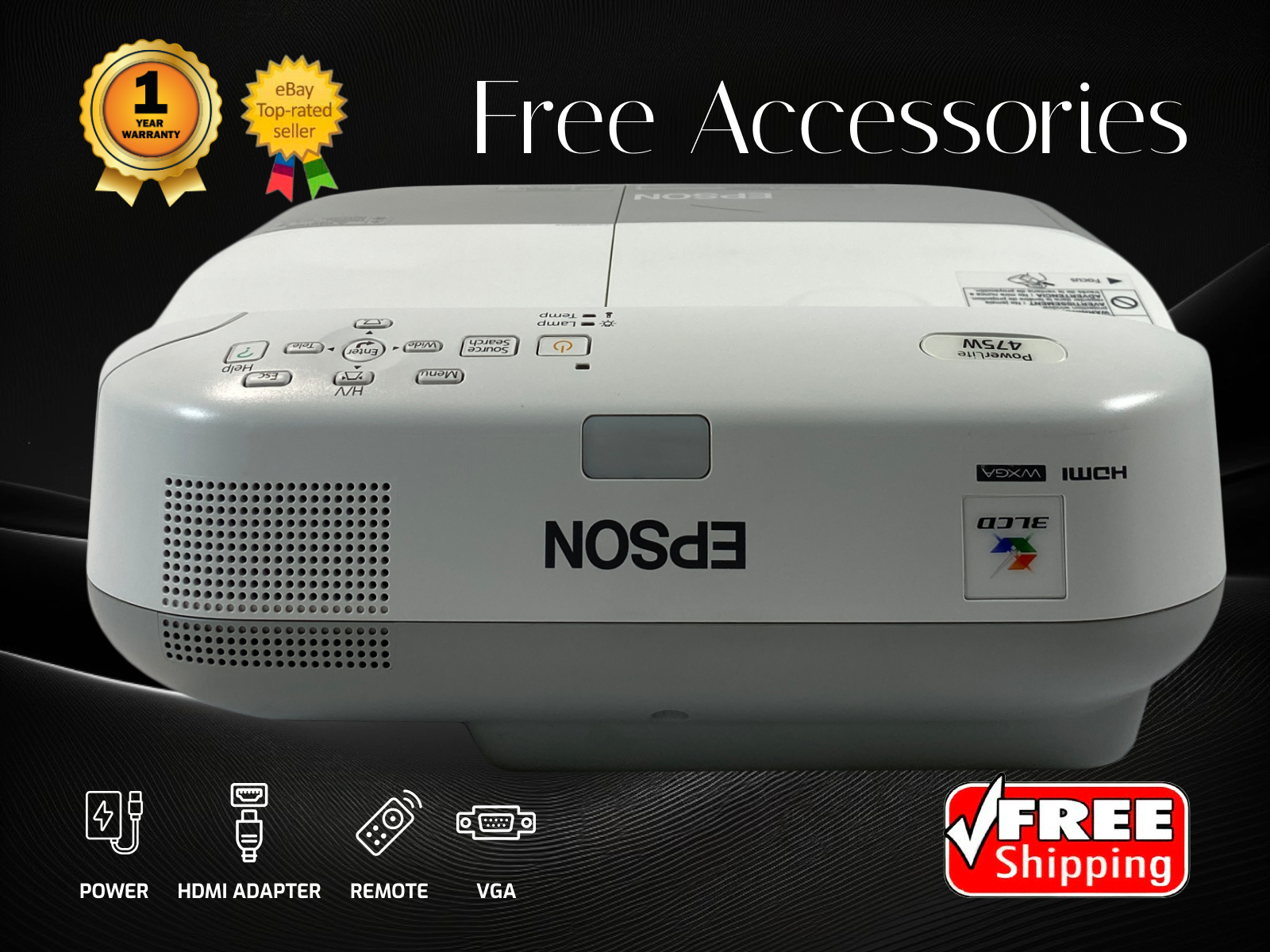 Epson PowerLite 475W 3LCD Projector Ultra Short Throw H455A