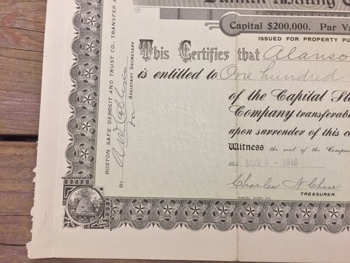 Dunkin Mining Company Stock Certificate Maine 1916 100 Shares