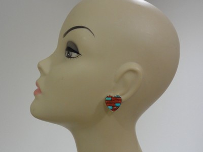 Estate Sterling Silver Turquoise Coral Large 3/4