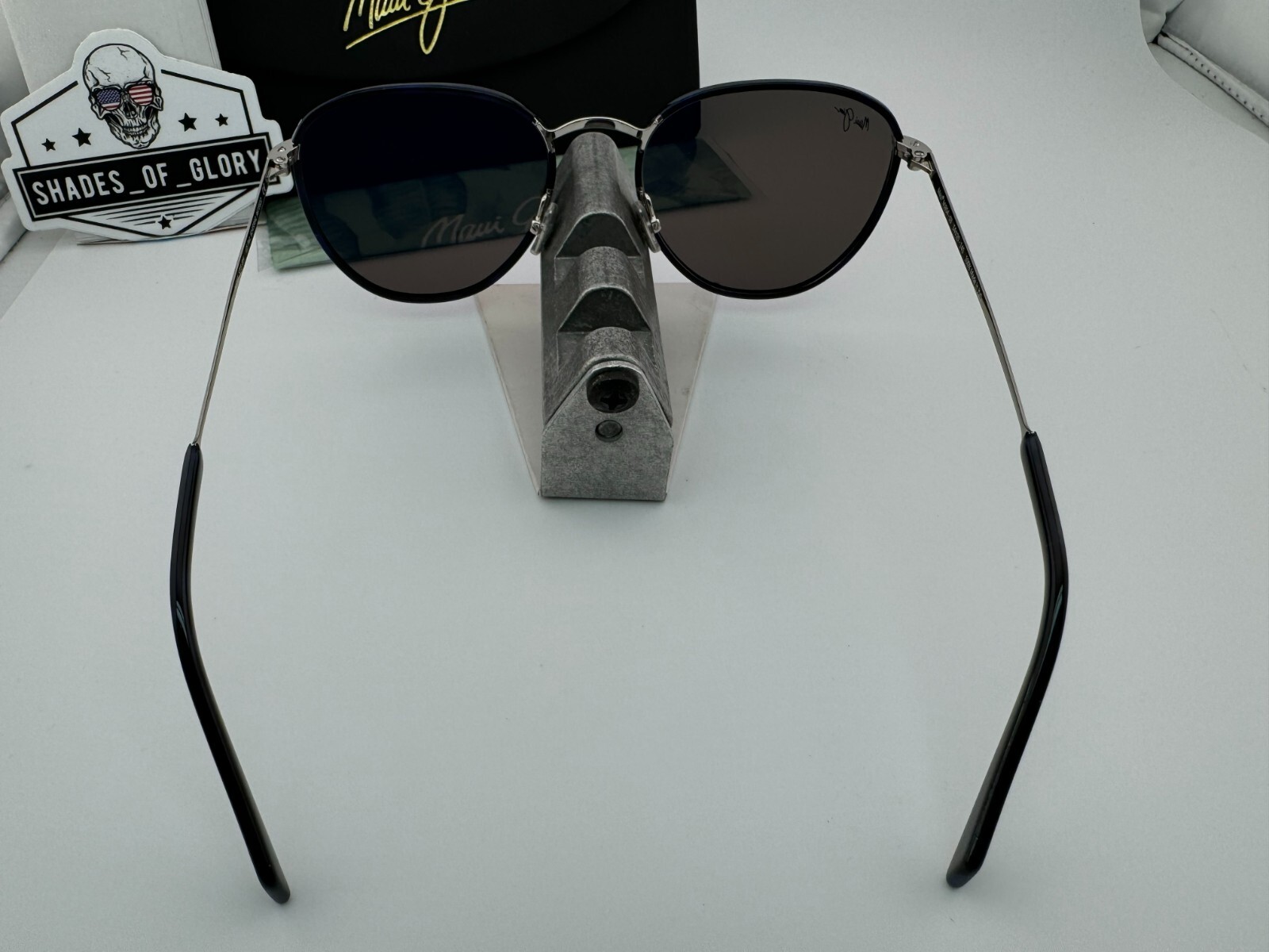 Pre-owned Maui Jim Noni Mj 854-03 Navy Silver With Blue Hawaii Polarized Sunglasses