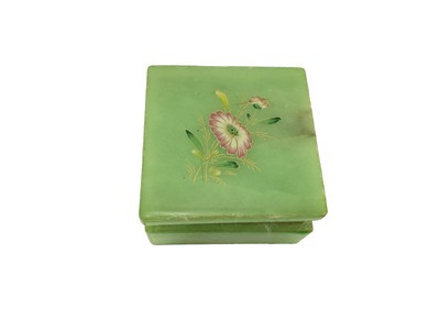 Vintage Albaster Hand Carved Green Square Floral Hinged Trinket Ring Box