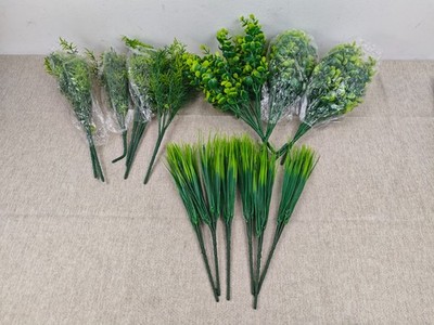 YXYQR 16 Bundles Artificial Plants Grass Indoor Outdoor UV Resistant Plastic Fak