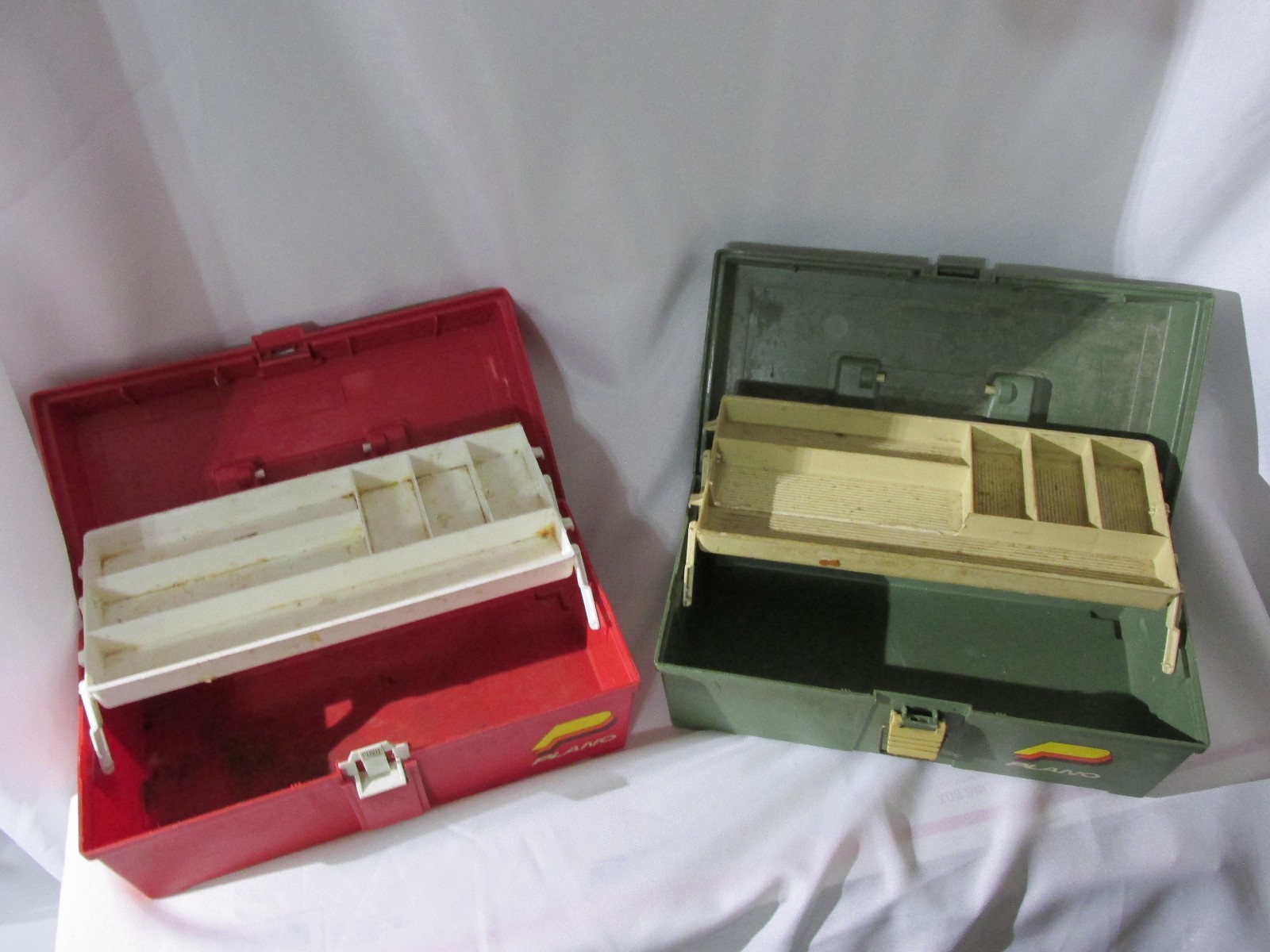 VINTAGE PLANO TACKLE BOXES GREEN & RED Lot Of 2