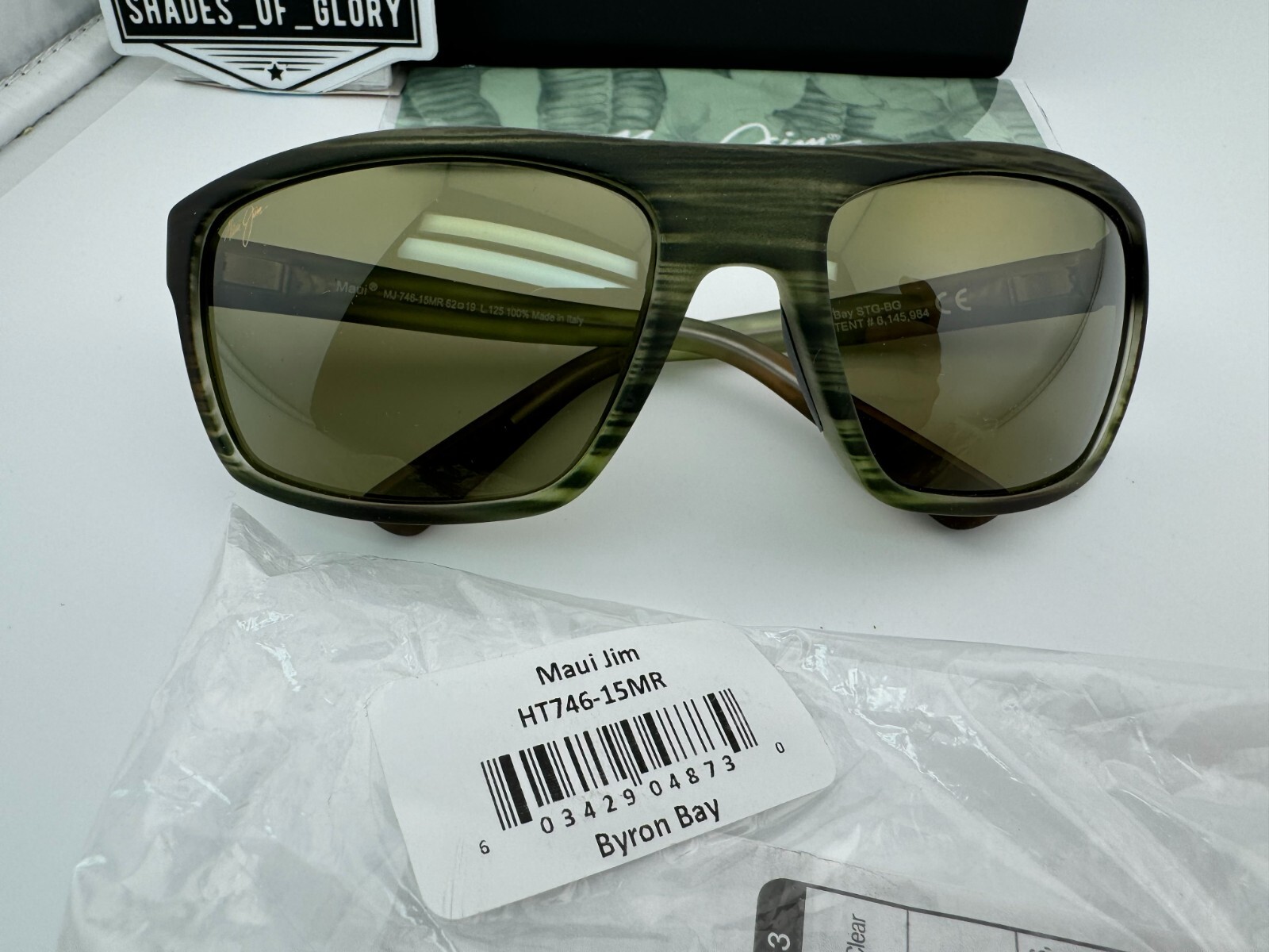 Pre-owned Maui Jim Byron Bay Mj 746-15mr Matte Green Stripe Maui Ht Polarized Sunglasses