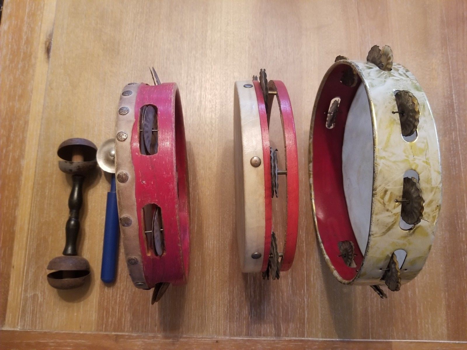 Vintage Wooden LUDWIG TAMBOURINE, Metal, Cymbals, Old School Musical Instruments