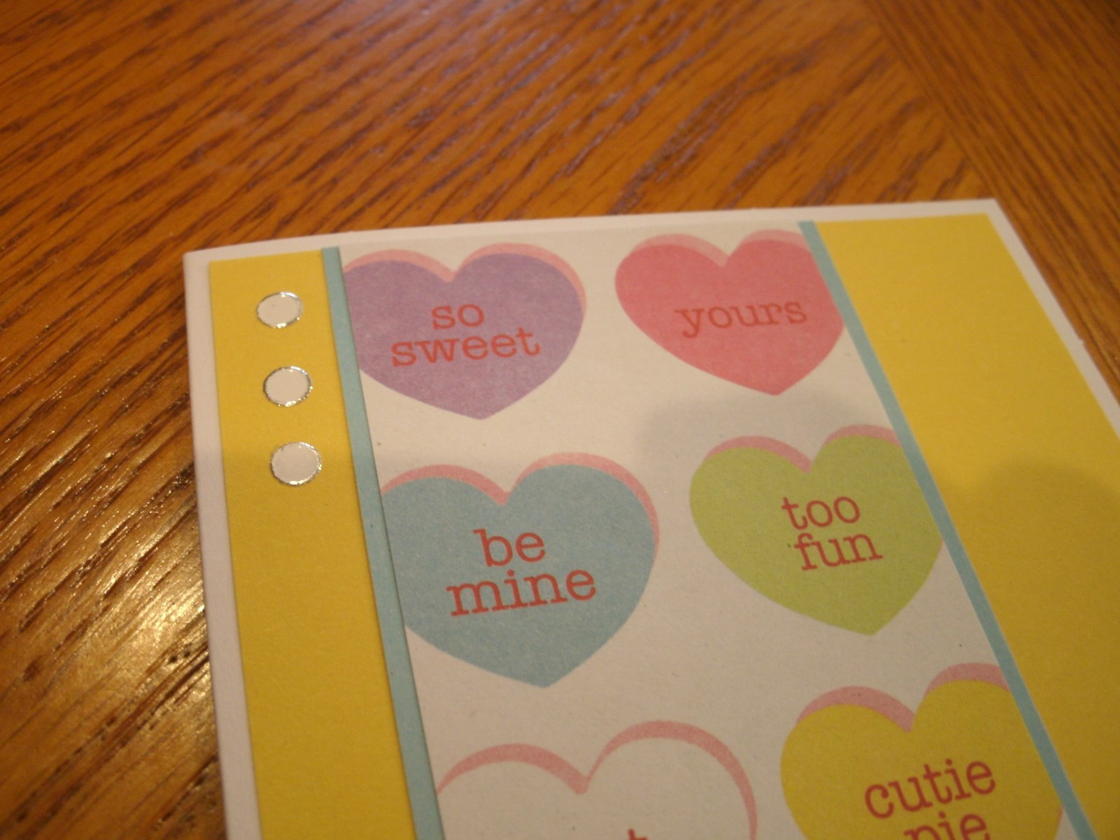 Conversation Heart Handmade Card & Envelope Yellow, blue & 3 white Jewel Dazzles