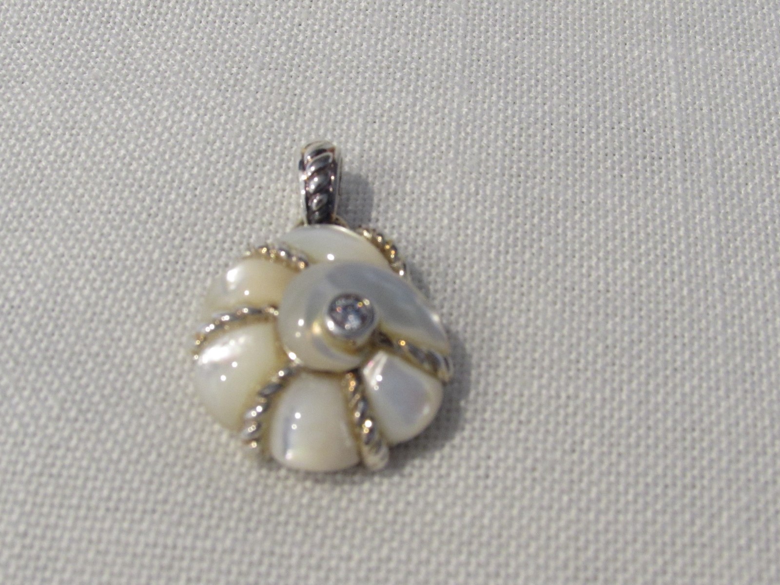 Judith Ripka 925 Sterling Slver Mother of Pearl CZ Shell Pendant