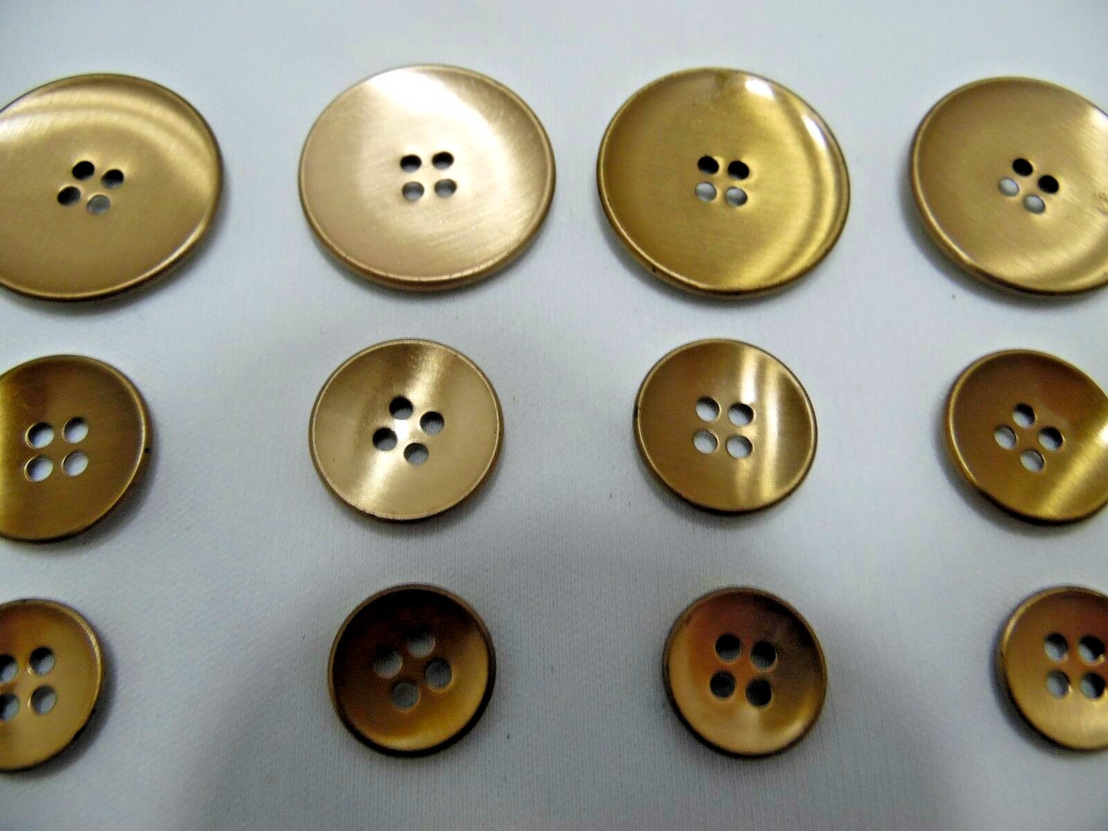 Vintage New Old Stock Metal Buttons Sew Thru Through 4 Hole 3 Sizes Gold Tone