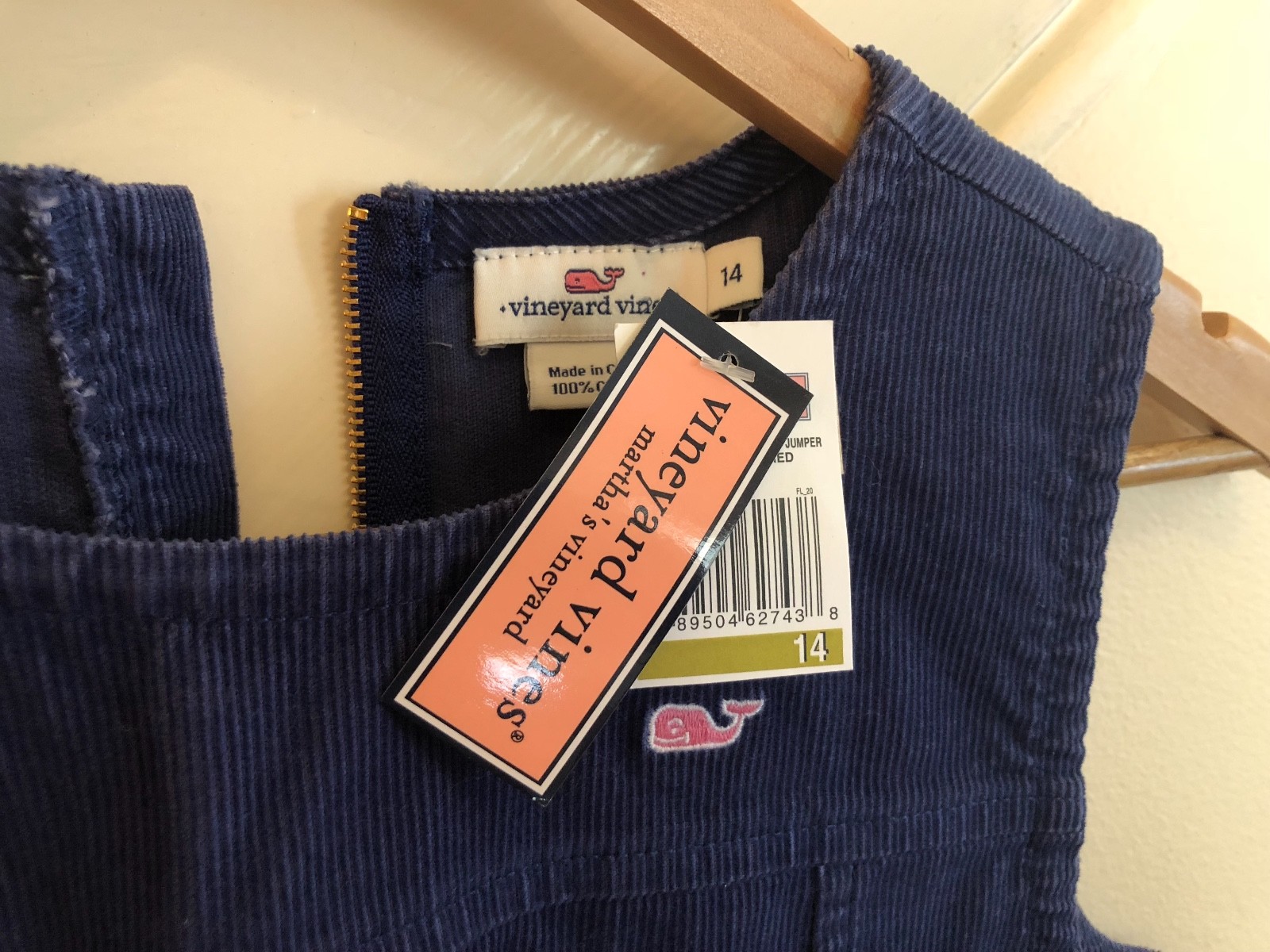 Vineyard Vines Girls Corduroy Jumper Dress Navy Blue w tiny whales Size 14 NEW