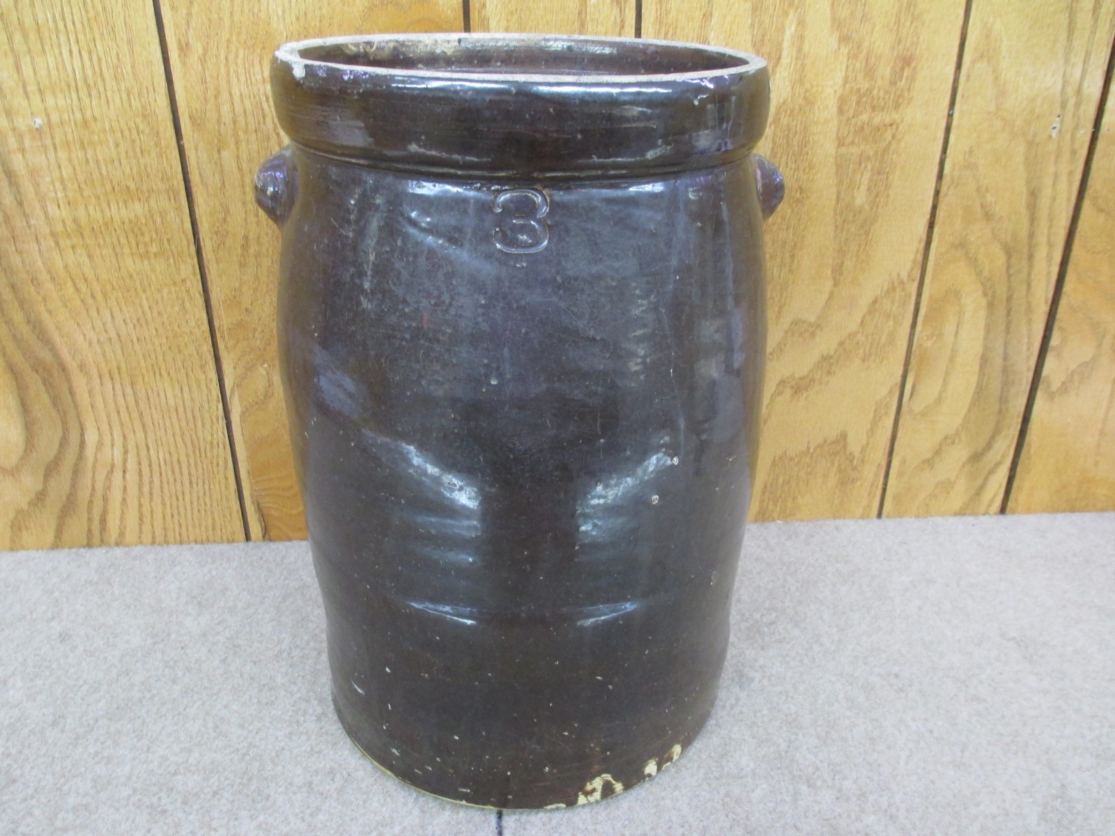 Antique 3 Gallon STONEWARE CLAY BUTTER CHURN No Lid Good Condition