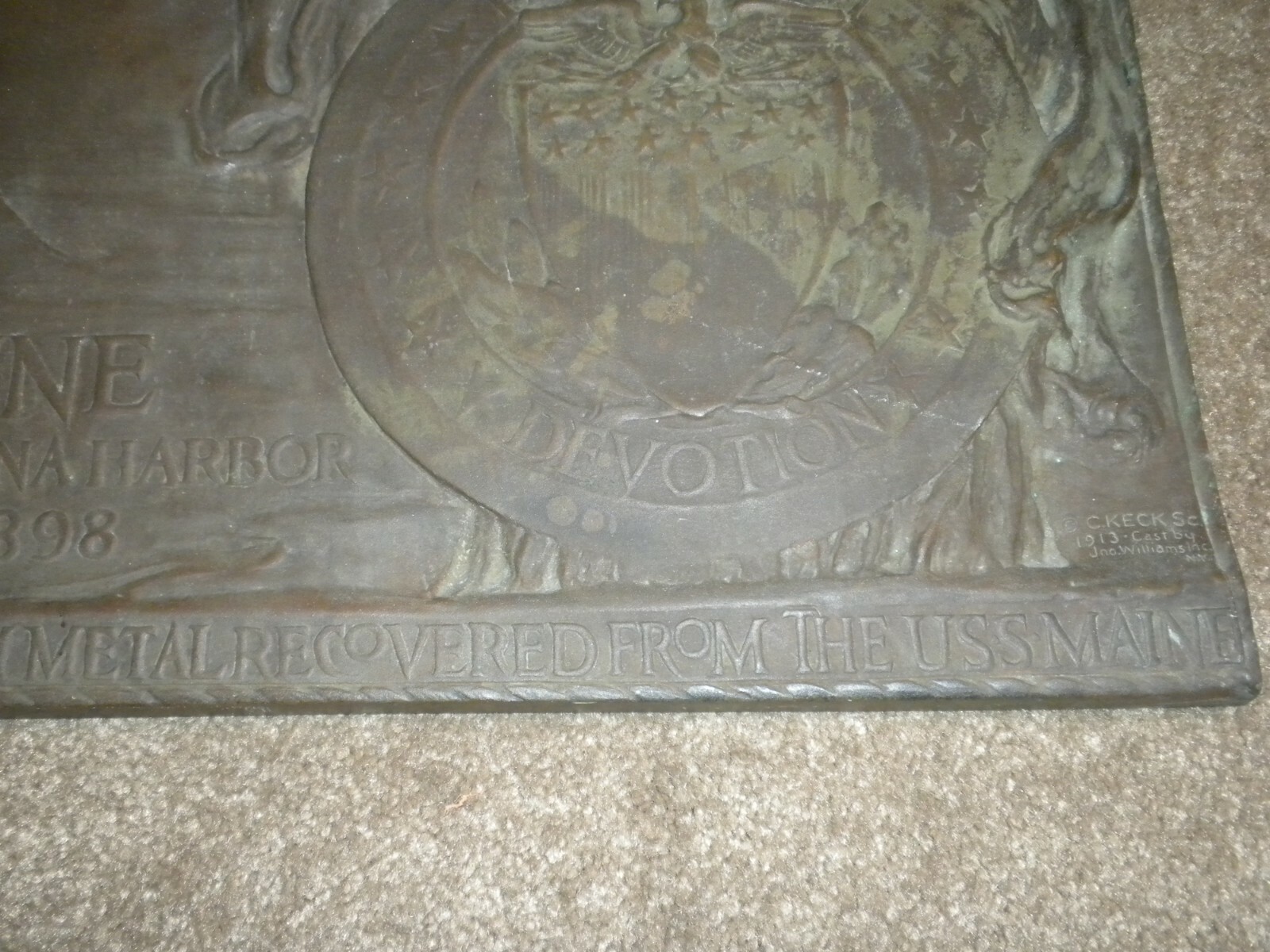 Spanish American War Battleship Maine Bronze Plaque - Charles Keck 1913, 11.5 LB