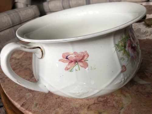 BURLEIGH WARE, ENGLAND antique  Chamber Pot - Ivory- Flowers
