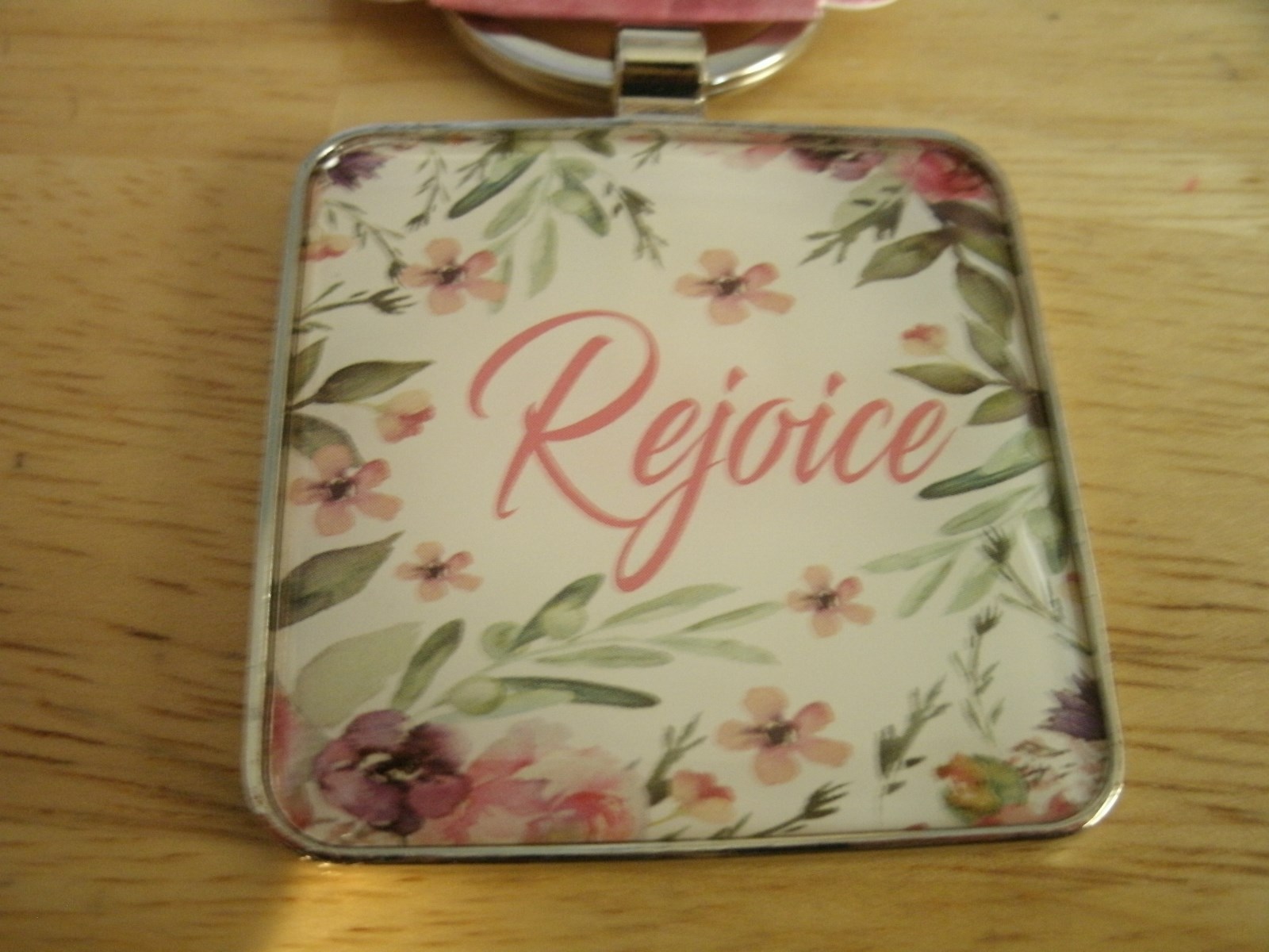 Christian Art Gifts Metal Keyring REJOICE IN THE LORD ALWAYS Phil 4:4