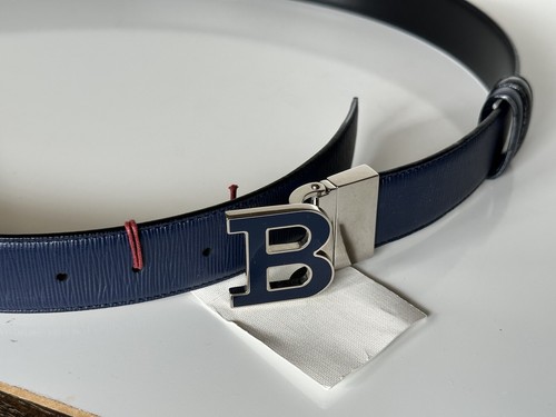 Pre-owned Bally $450  Men's Double Sided B Buckle Blue Belt 44/110 It 6221470