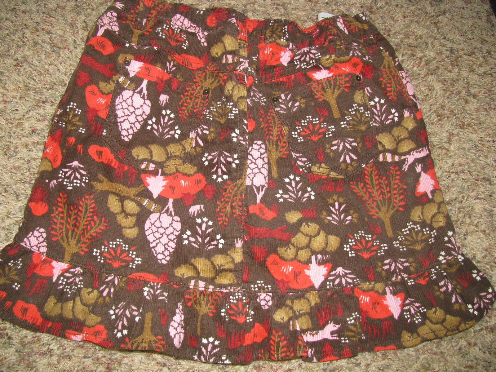 Lands End Kids corduroy skirt skort brown orange forest animal print 14 + NWT
