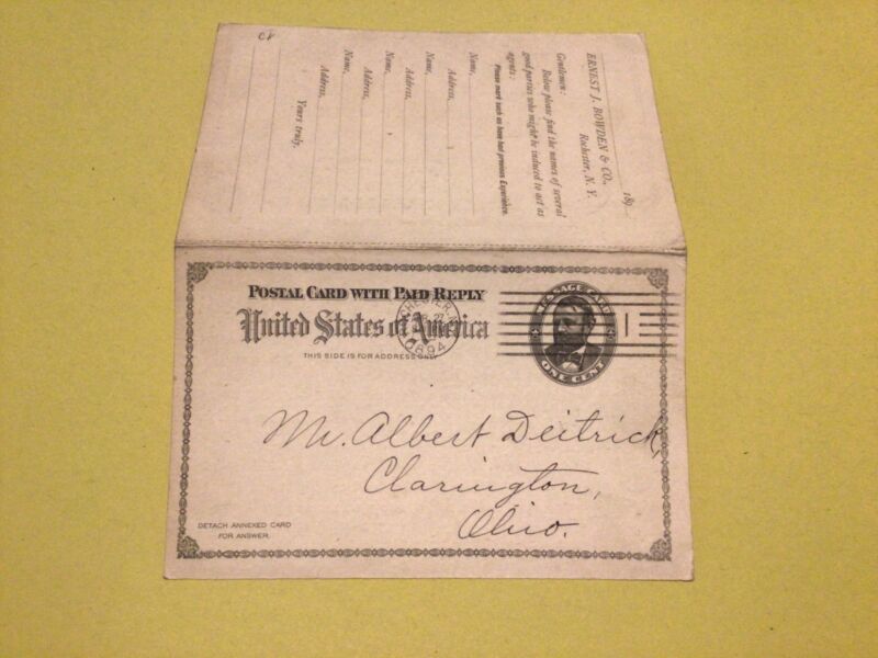 United States 1894 paid reply postcard Ref 66719