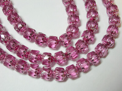 25 Pink with pink ends Cathedral Czech Glass 6mm beads