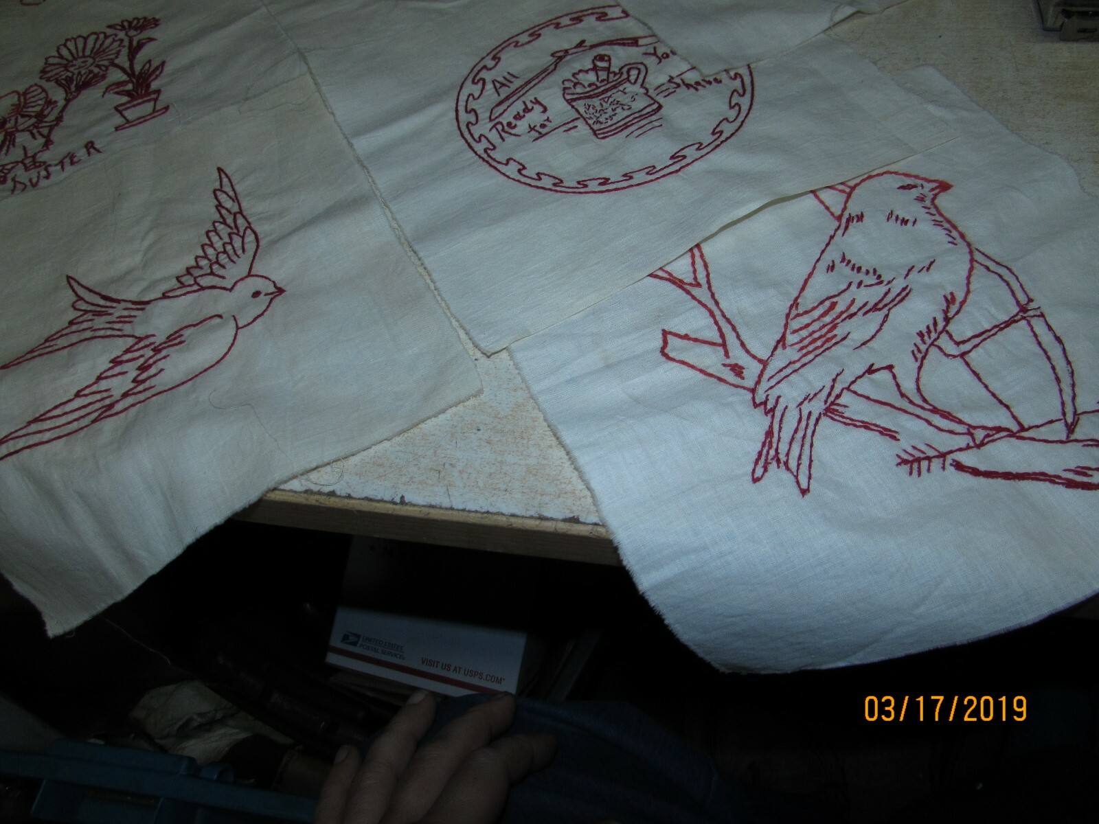 HAND NEEDLEWORK STITCHED QUILT CLOTH BLOCKS 9X8 LOT OF 10 ANIMALS