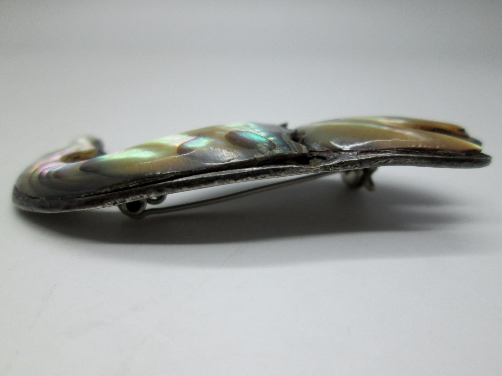 Vintage Mexico 925 Sterling Silver Whale Pin Brooch with Abalone Stone