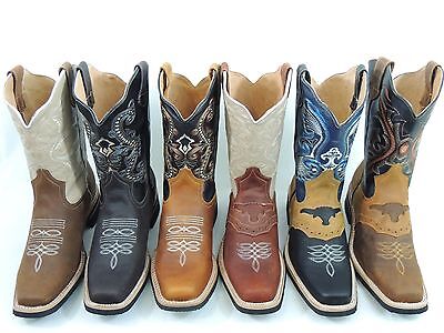 MEN'S RODEO COWBOY BOOTS GENUINE LEATHER WESTERN SQUARE TOE BOTAS SADDLE WORK 