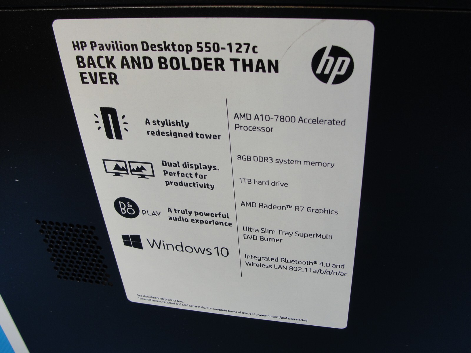 HP Pavilion 550-127C Tower Desktop AMD A10 8GB RAM 1TB Storage Win 10 - Thumbnail 11