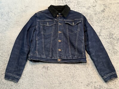 Hudson Jeans Jacket Womens Large Sherpa Lined Dark Wash Denim Pockets Moto