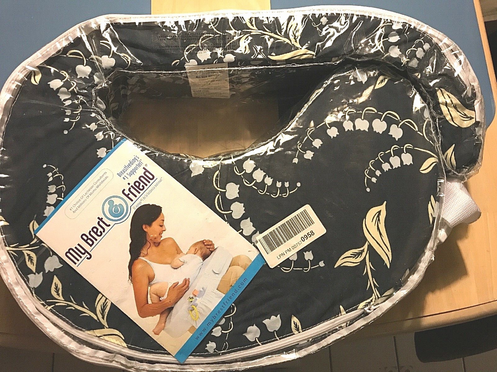 My Brest Friend Original Nursing Posture Pillow w/Navy Bluebells Cover FREE SHIP