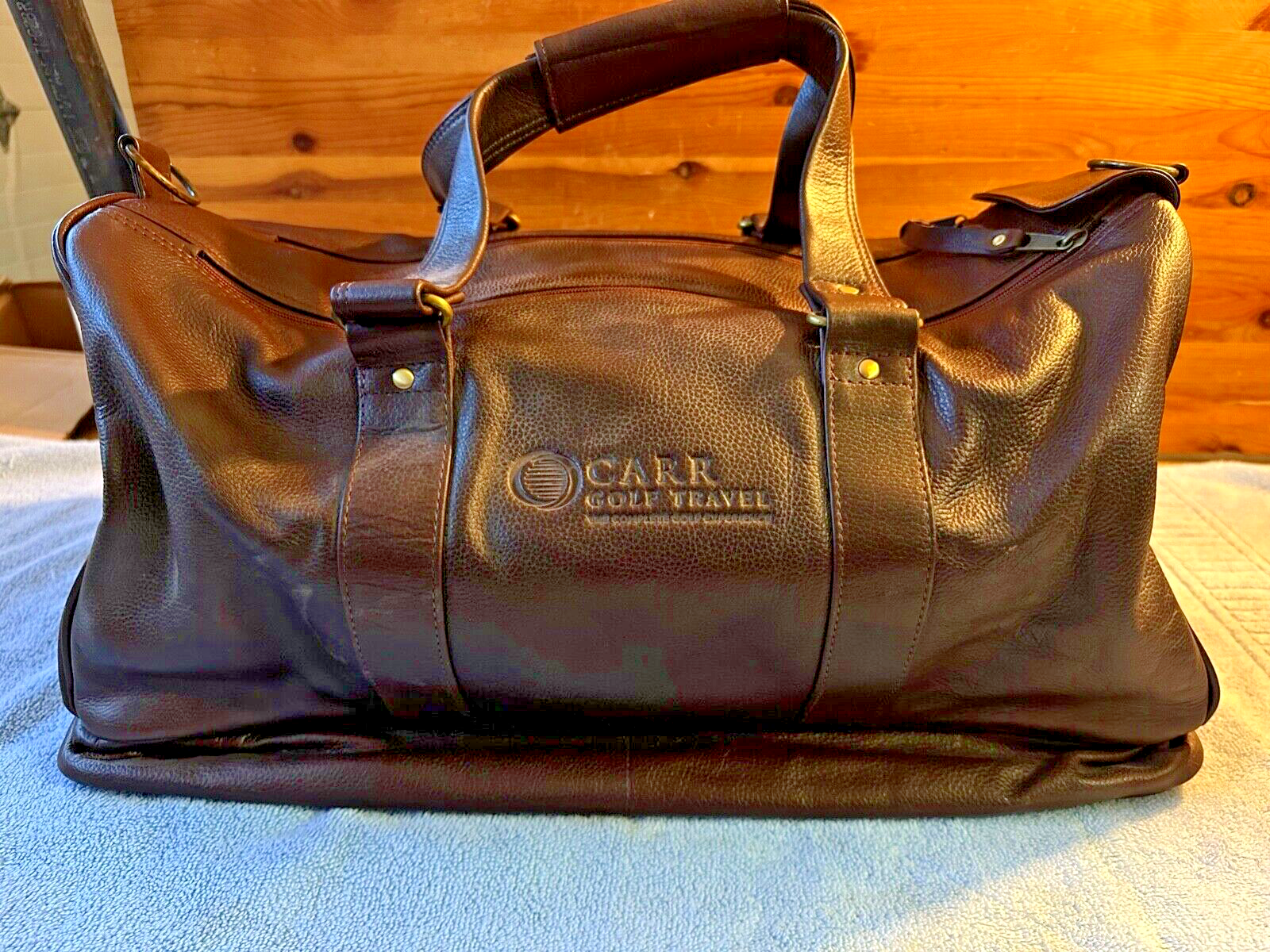 Carr Golf Travel Brown Leather Duffle Tote Carrying Sports L