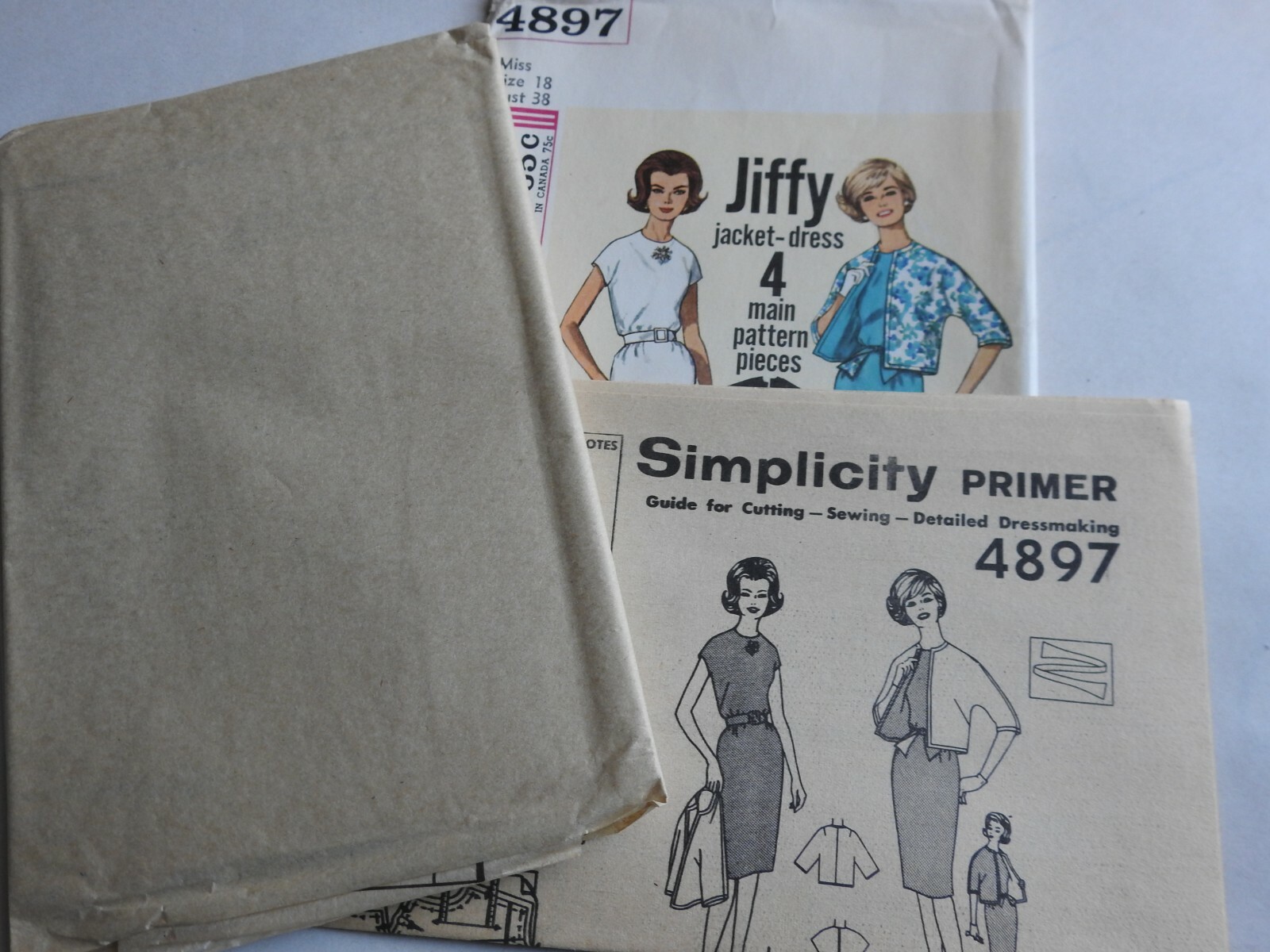 Vtg. One Piece Jiffy Dress and Jacket Simplicity Pattern 4897 Size 18 Uncut