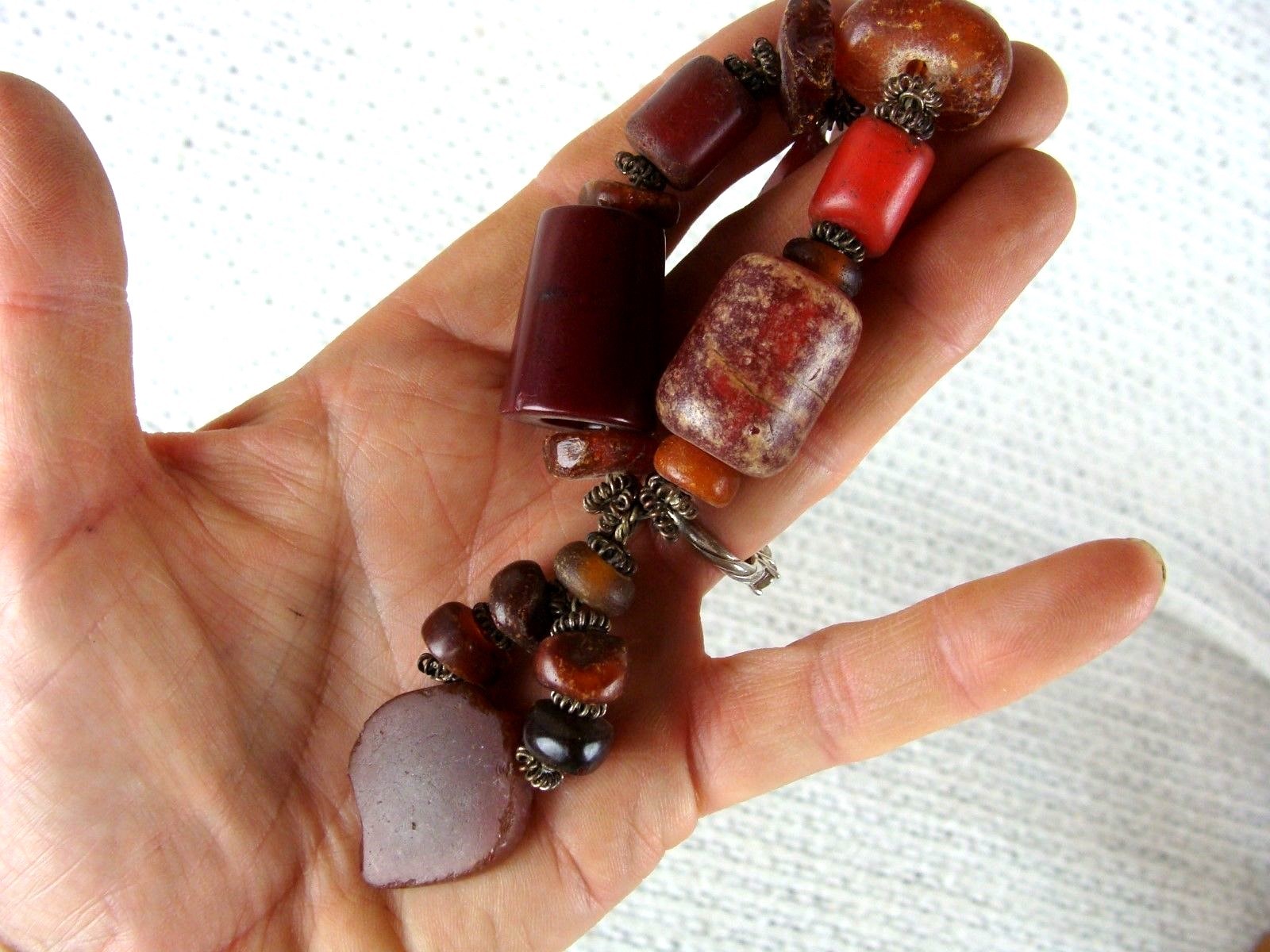 Vintage Tibetan Amber Bead & Nugget Necklace Statement Tribal Hand Crafted 22