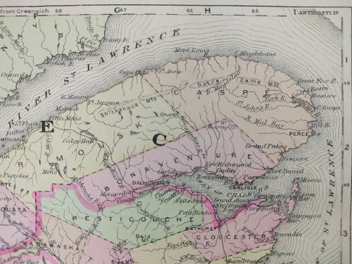 Vintage 1896 QUEBEC & NEW BRUNSWICK CANADA Map 10