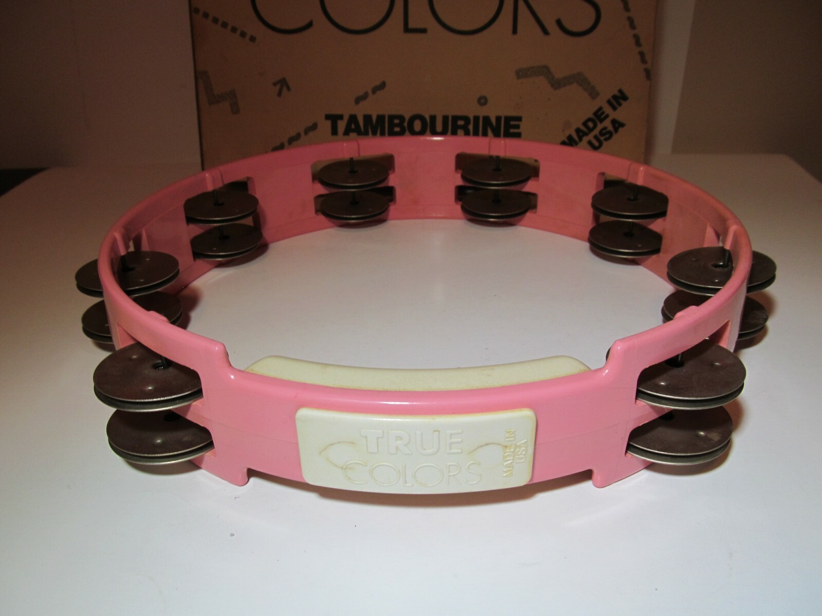 Vintage TRUE COLORS Rhythm Tech Pink Tambourine 10 in. Dual Jingles w/ Box