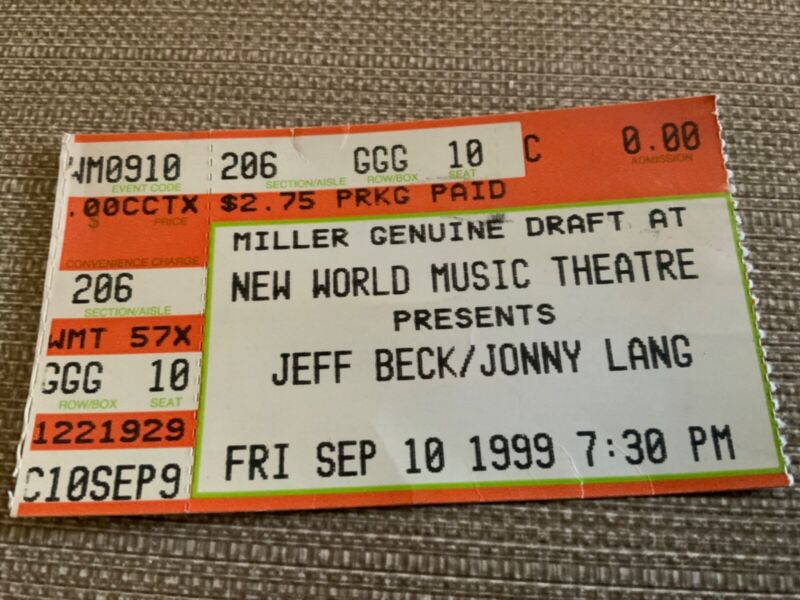 Jeff Beck Johny Lang Concert Ticket Stub Sept 10, 1999 New World Music Theatre