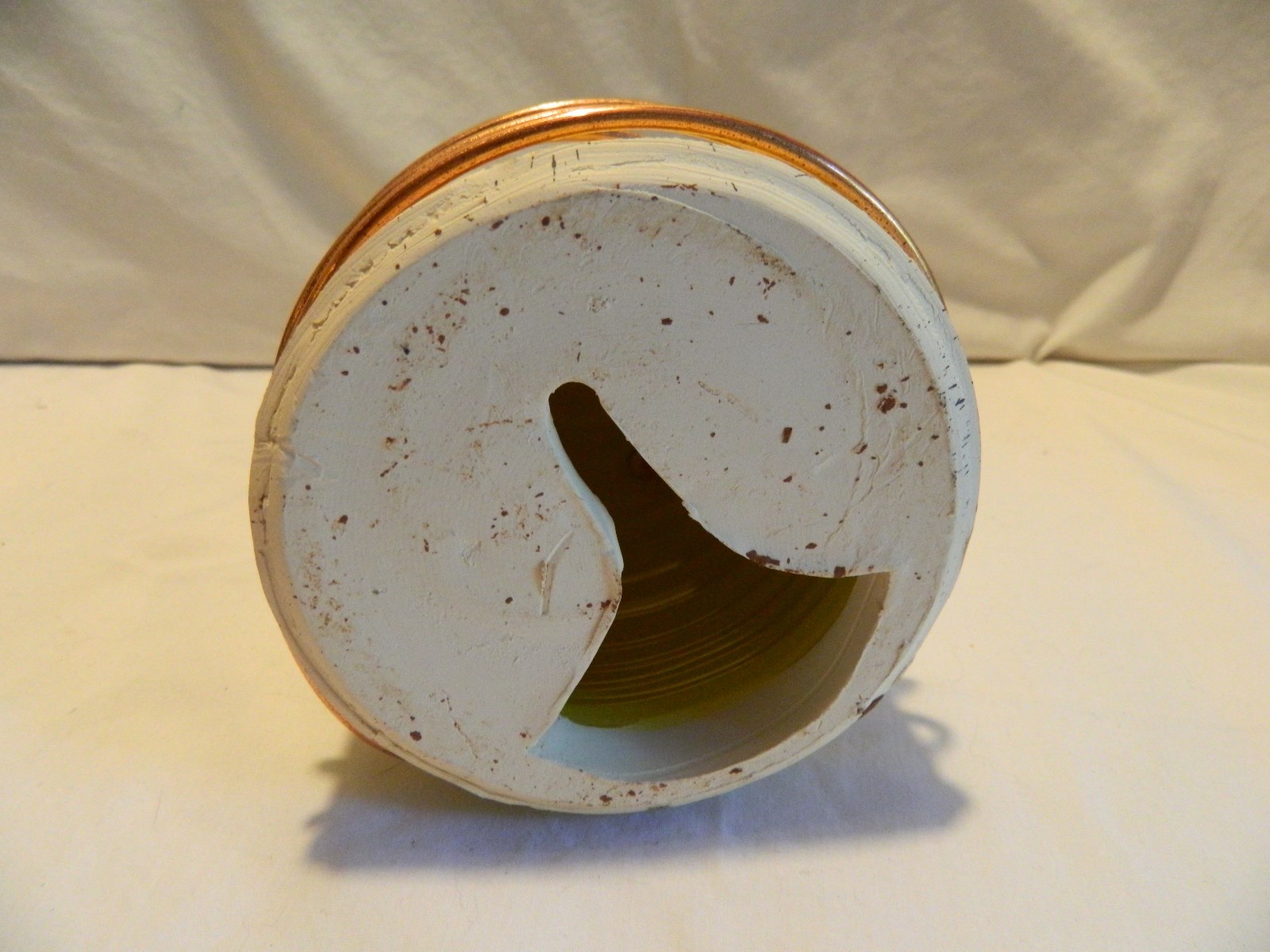 2HAND CRAFTED COPPER WIRE WRAP YELLOW POTTERY BIRD HOUSE