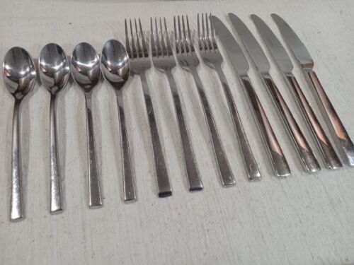 Chive Food Network Spoon, Fork, Knife Set of 12 Glossy Modern Stainless Flatware